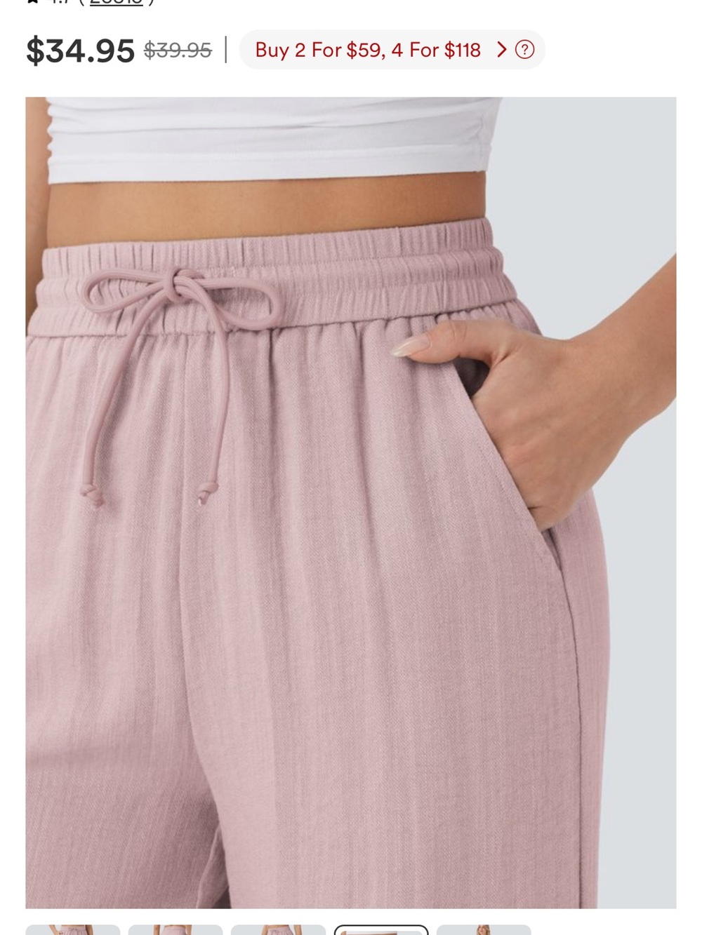 HALARA High Waisted Drawstring Pocket Wide Leg Baggy Casual Linen-Feel Pants - Picture 4 of 7